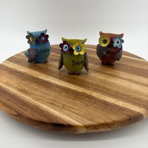 Faith Love Hope Owl Figurines Set of 3 Flower Accent Small‎ Inspirational Decor
